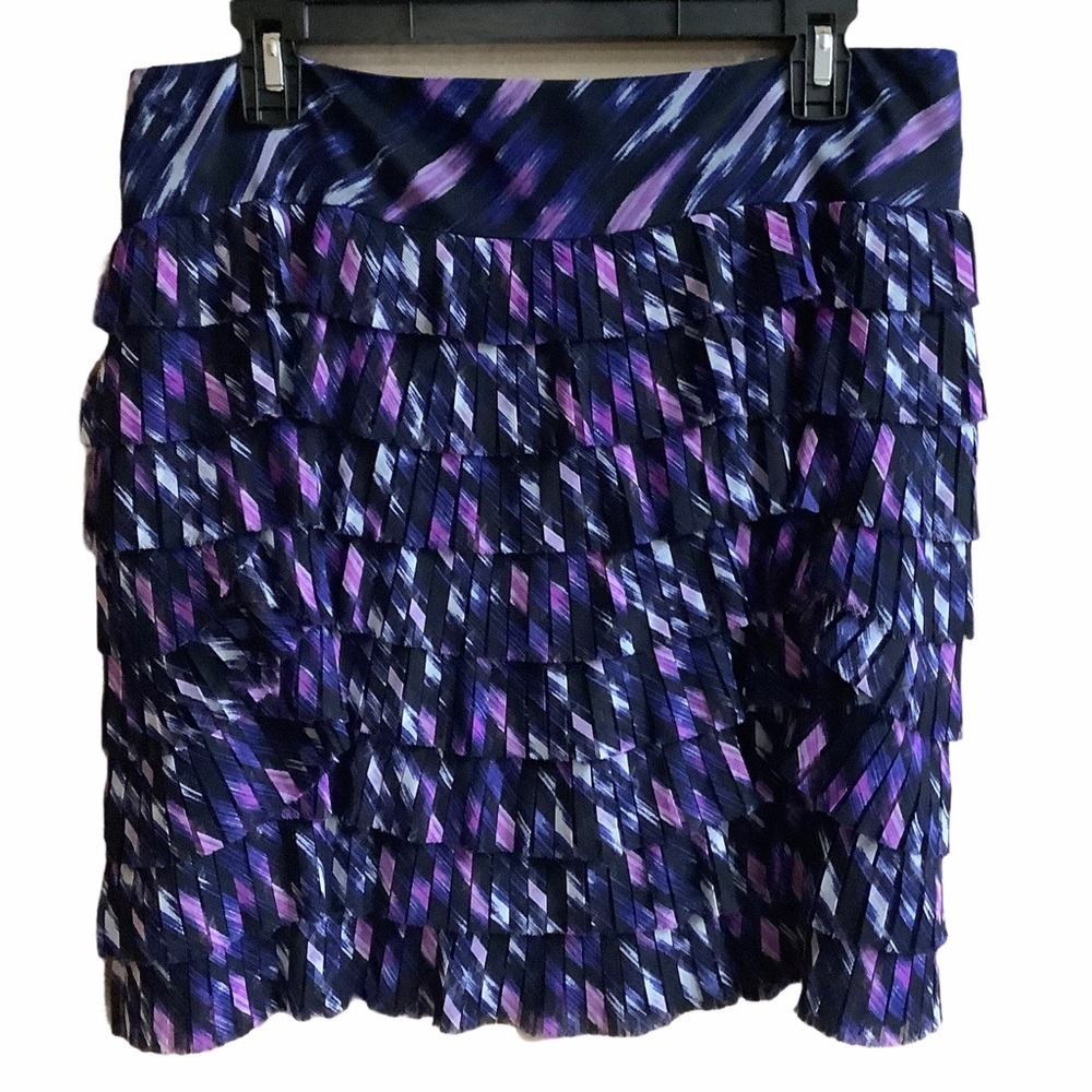 Ann Taylor skirt tiered ruffles boho Size 10 blue purple black lined